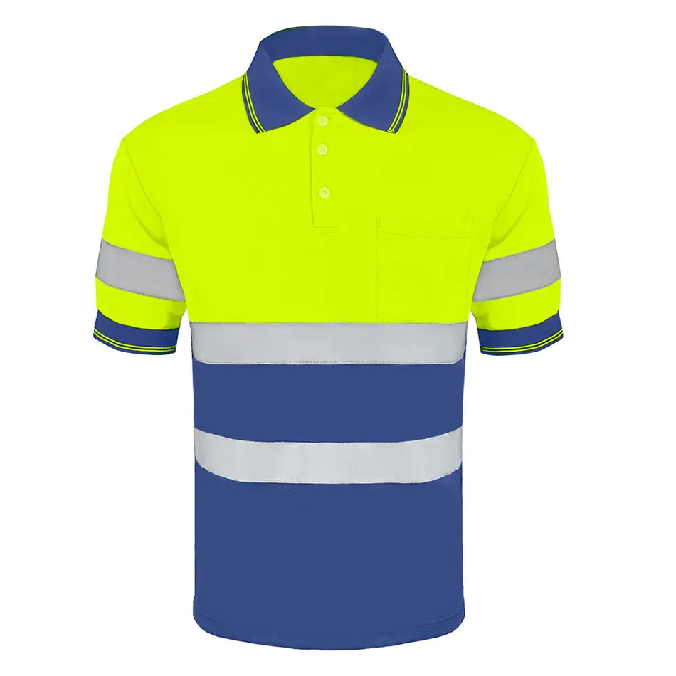 SMASYS Hi Vis Short Sleeve Reflective Polo Shirt, Yellow and Navy SMASYS Store