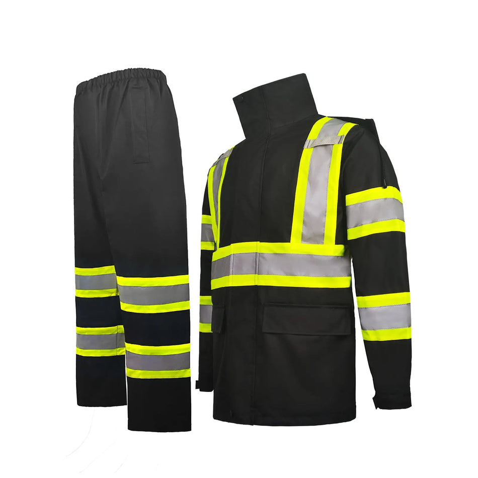 SMASYS Outdoor Black Safety Raincoat Set with High Visibility Reflective Tape SMASYS Store