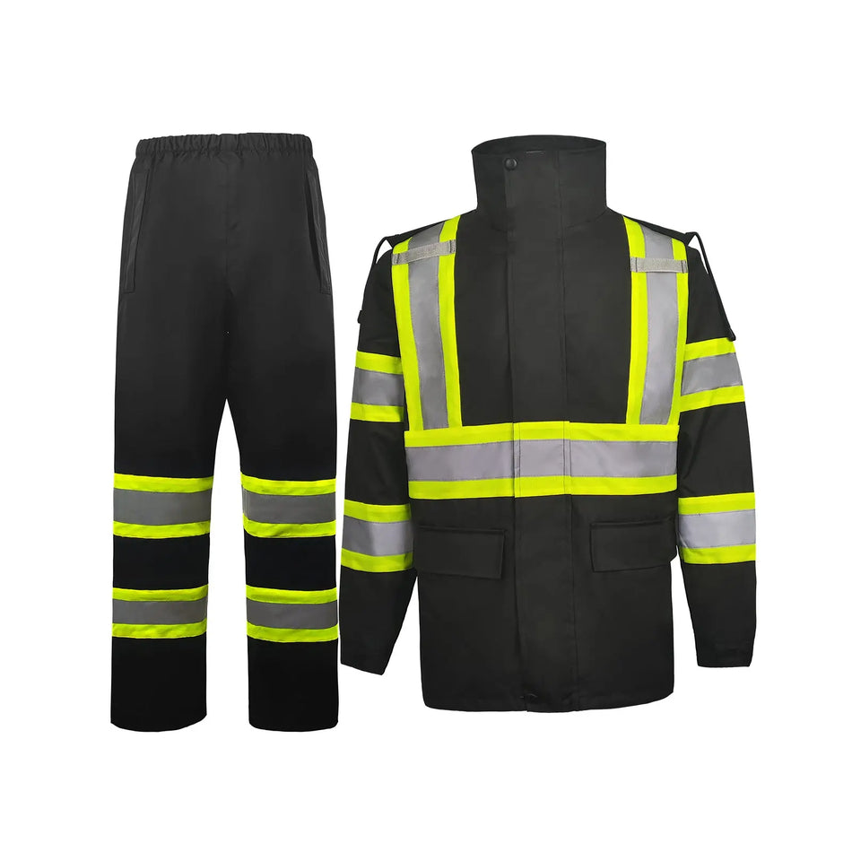 SMASYS Outdoor Black Safety Raincoat Set with High Visibility Reflective Tape SMASYS Store