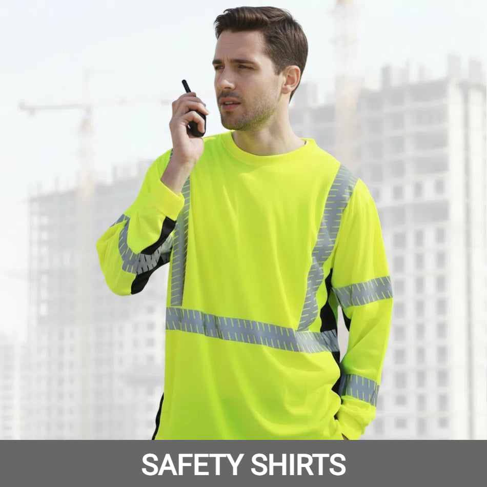 bright yellow safety shirt with reflective stripes